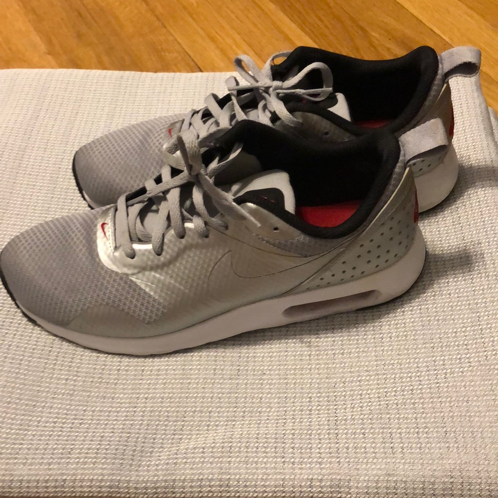 Silver and gray sneakers